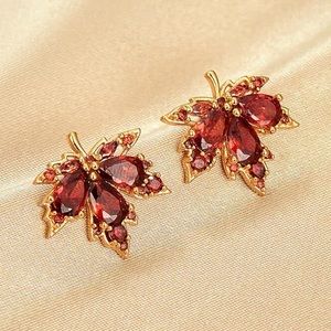 Elegant Gold and Red Leaf Earrings